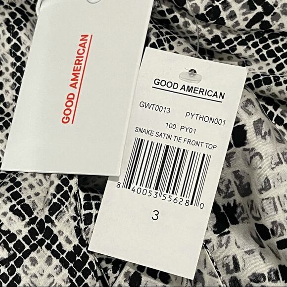 Good American Blouse Top The Purely Python Print Satin Tie Front Size 3(large) - Picture 11 of 12